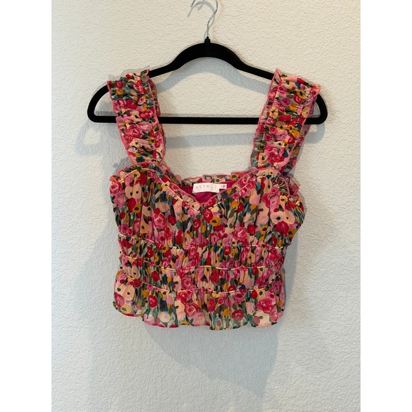 ASTR The Label Tops - ASTR The Label‎ Womens Floral Smocked Crop Top Red Multi Small ACT17543